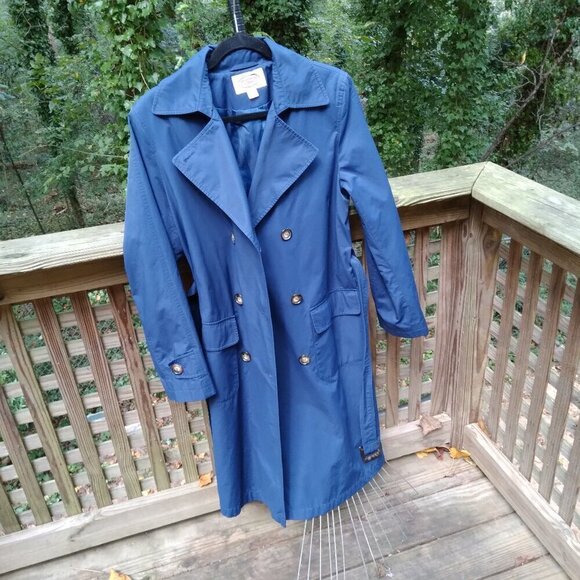 Talbots Vintage Navy Blue Double Breasted Mid Length Classic Trench Coat Sz8 - Picture 3 of 8
